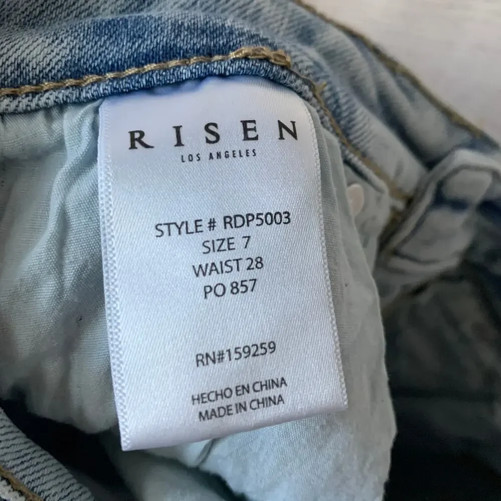 Risen Los Angeles Denim Jean Shorts Light Washed Distressed Size 7/28